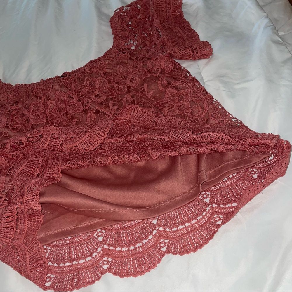 Haute Monde Chantilly Lace Off The Shoulder Top size large Blouse blush pink - Picture 7 of 11